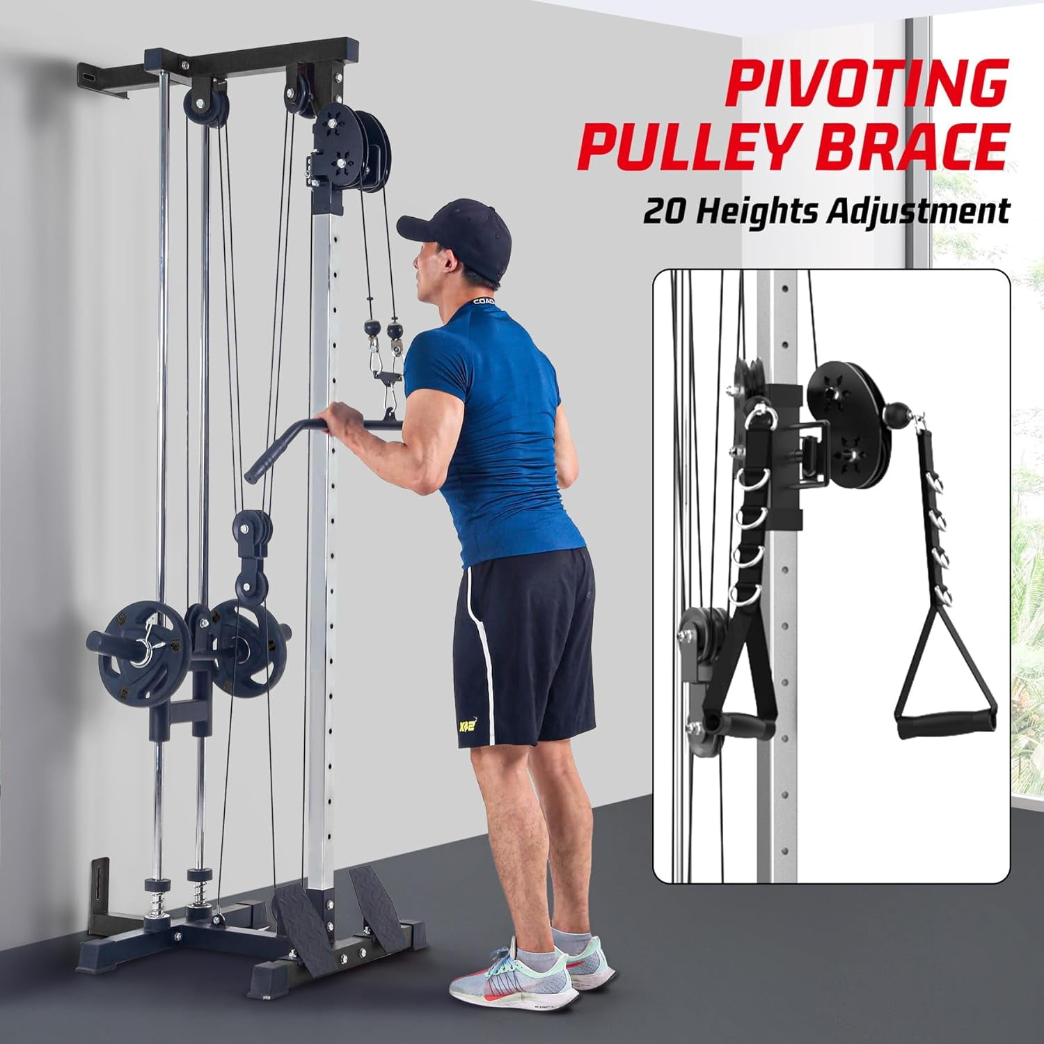 LAT Pulldown Machine, LAT Cable Machine with High and Low Pulley Station, Row Cable Machine Home Gym with Leg Support, Tricep Workout Equipment