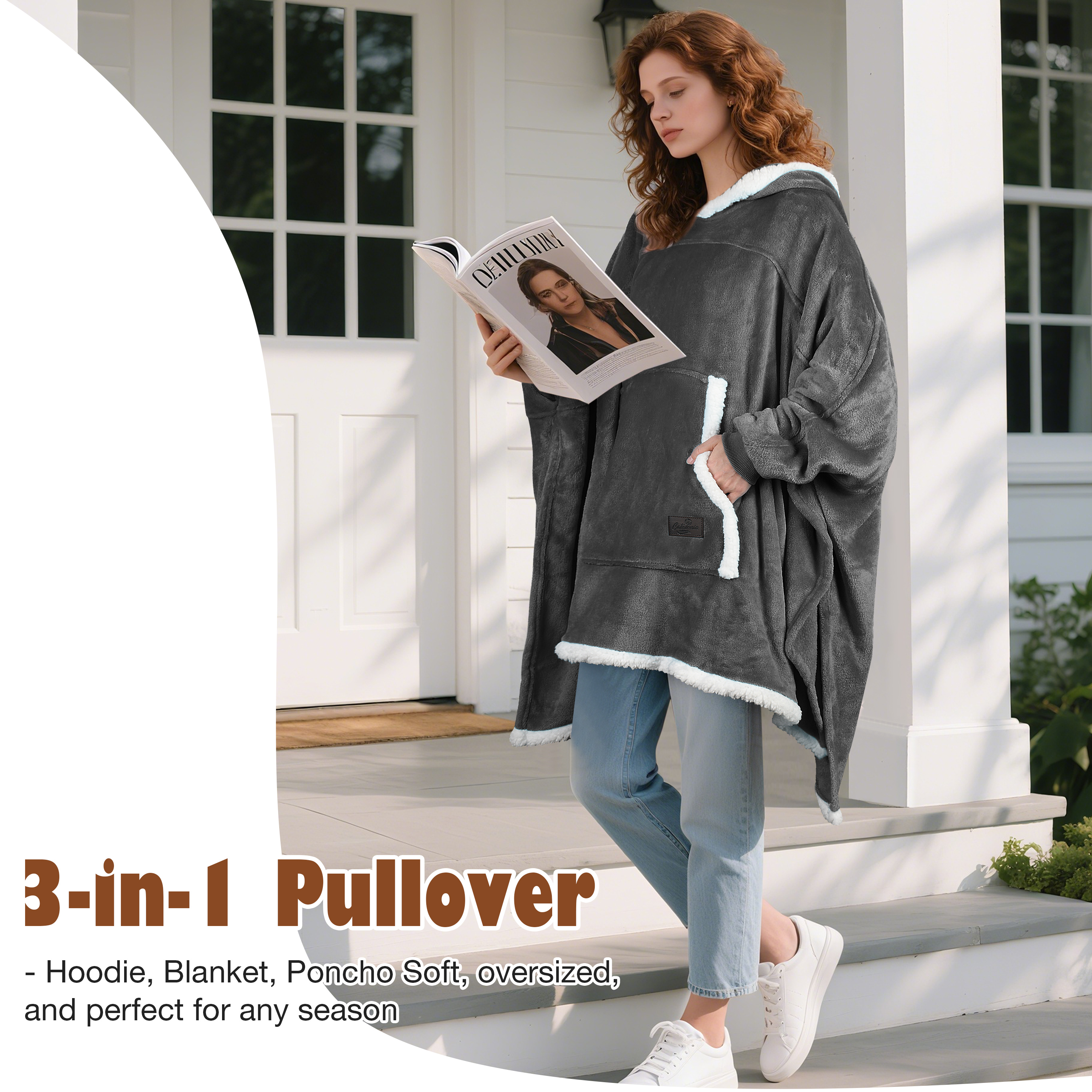 Oversized Hooded Poncho Cape, Casual Hoodie Sweatshirt, Batwing Coat Pullover | Light Weight, Cozy, Comfortable, Roomy | for Adults Women Men Teens