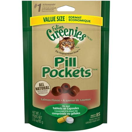FELINE GREENIES PILL POCKETS Natural Cat Treats Salmon Flavor, 3 oz. Value Size Pack (85