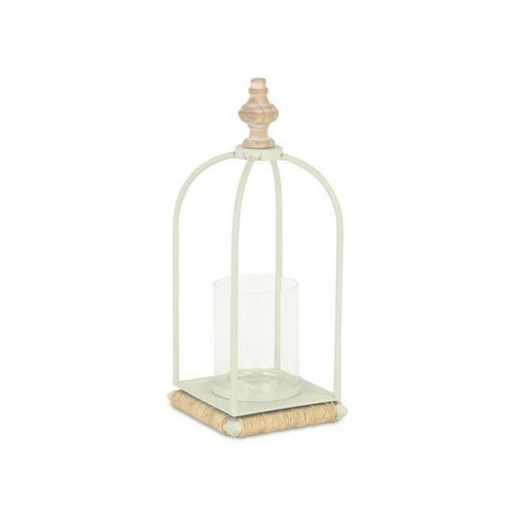 Cheungs 5888WT Thistledale White Metal Lantern with Wood & Rope Accents