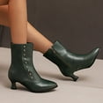 thumbnail image 5 of Woman Boots Mid Calf Kitten Heel Thick Velvet Pointy Toe Booties with Side Zipper Casual Warm Short Boots Comfortable Winter Shoe for Women's Trendy Green 7.5, 5 of 8