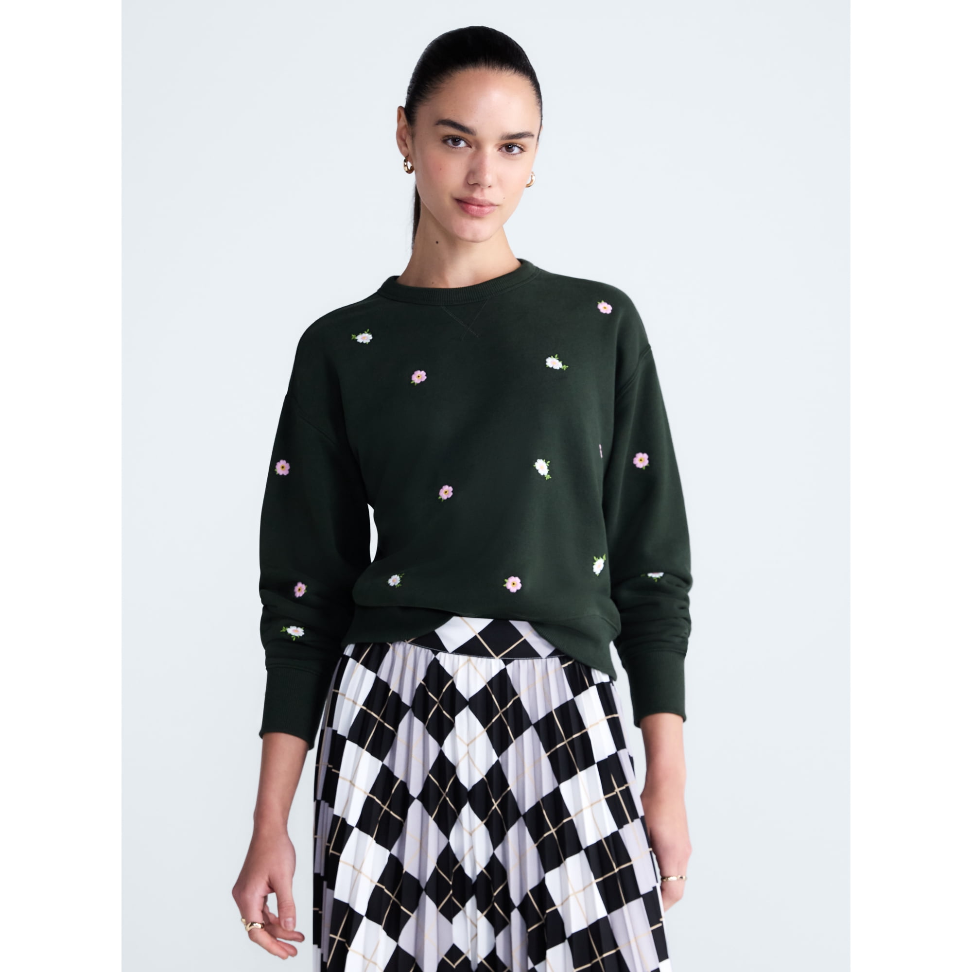 Free Assembly Women's and Women's Plus Embroidered Sweatshirt, Sizes XS-4X