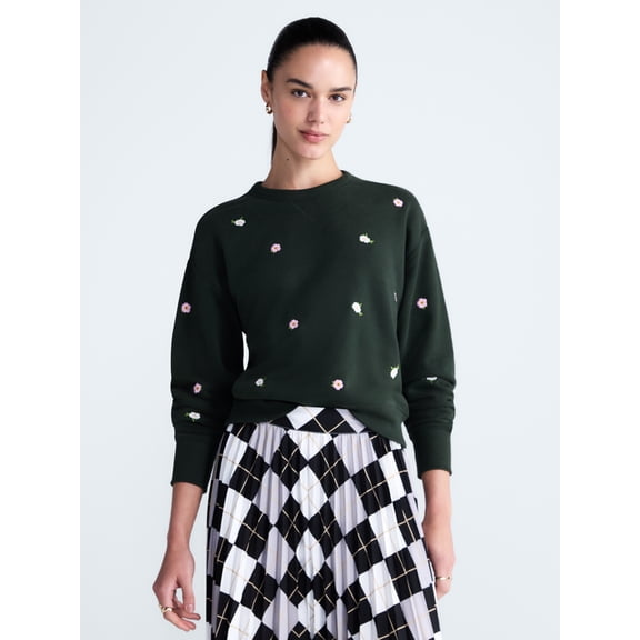 Free Assembly Women's and Women's Plus Embroidered Sweatshirt, Sizes XS-4X