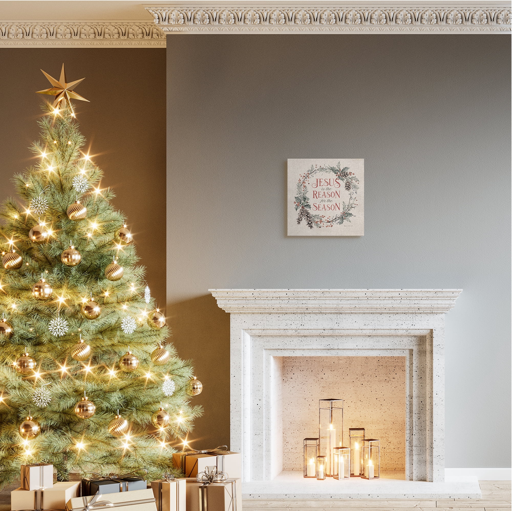 Jesus Reason For Season Winter Holiday Wreath Religious Gallery-Wrapped Canvas Print Wall Art, 17x17