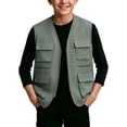 thumbnail image 3 of Yeglea Kids Boys Girls 5-13 Years Cargo Vest Full Zip V-Neck Multi-Pocket Hiking Outdoor Sleeveless Outerwear Vests for Camping Fall Winter Army Green,5-6 Years, 3 of 7