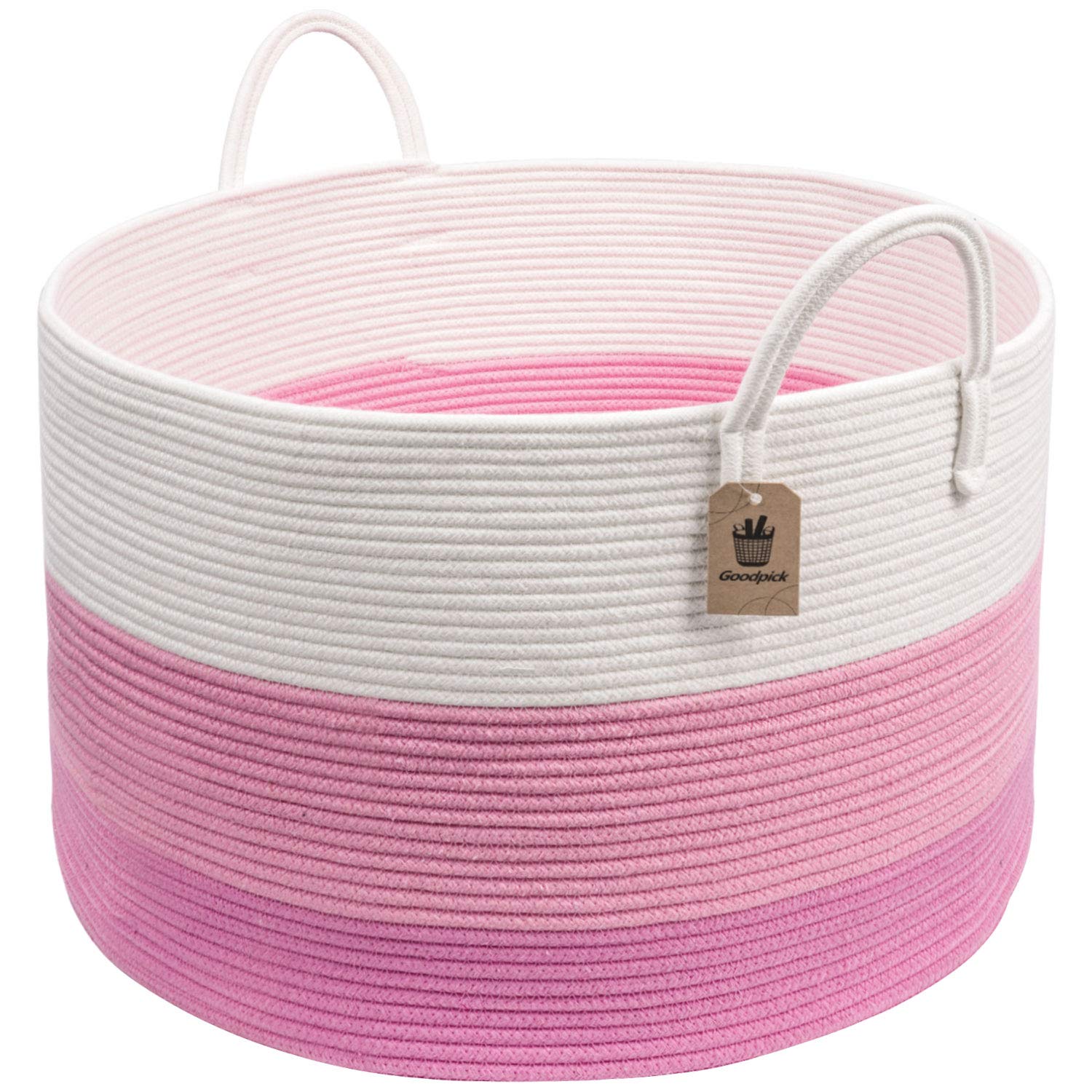 INDRESSME XXXLarge Pink Woven Rope Basket Wide 20" x 13.3" Blanket