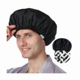 thumbnail image 1 of wonima11 Men Shower Cap Reusable Waterproof, Dual-Layer Design, Double-Sided Use,Protects Hair in Shower, Spa, Travel & Cooking, Adjustable Elastic for Comfortable Fit (Black Striped, One Size), 1 of 1