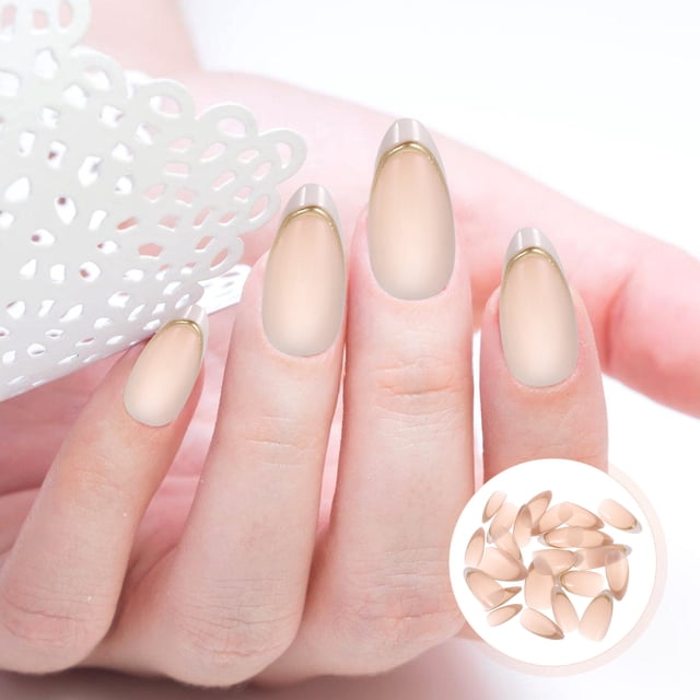 Minkissy 1Set Press on Nail Extensions Pink Almond Shape Clear Fake Nails Full Coverage for DIY Use