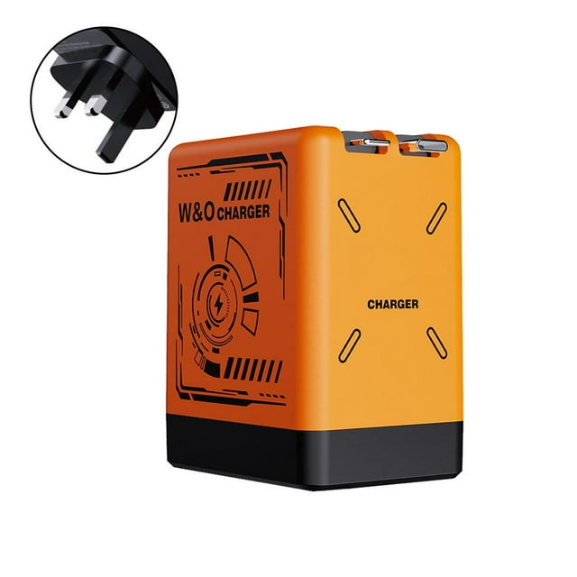 2 in 1 Gan (Type C/L), W&o 2 in 1 Gan 120w , All in One Foldable Plug with Type-C Cables, Retractable Phone Charger Wall Plug, Fast Charging Power Adapter for Smartphone (Orange)