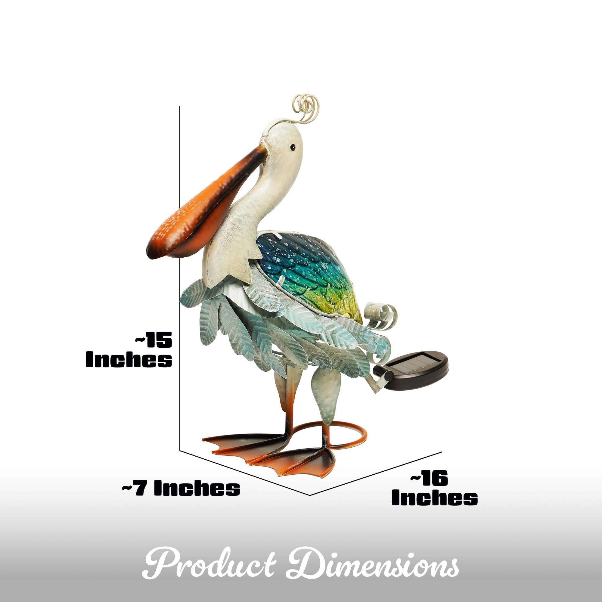 G128 Solar Pelican Garden Statue 17" Coastal Bird Yard Decor with Light for Lawn Patio Backyard