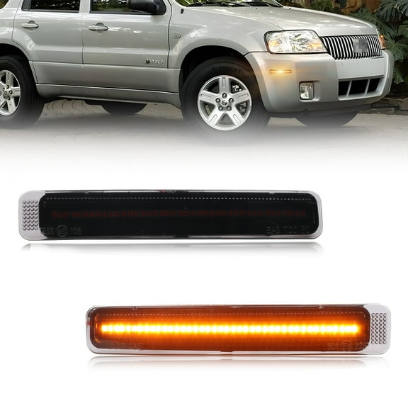 2PCS Smoked Lens Front Corner Side Marker Light Fender Light Turn Signal Light Turn Warning Light Parking Light with Amber LED For 2005 2006 2007 Mercury Mariner