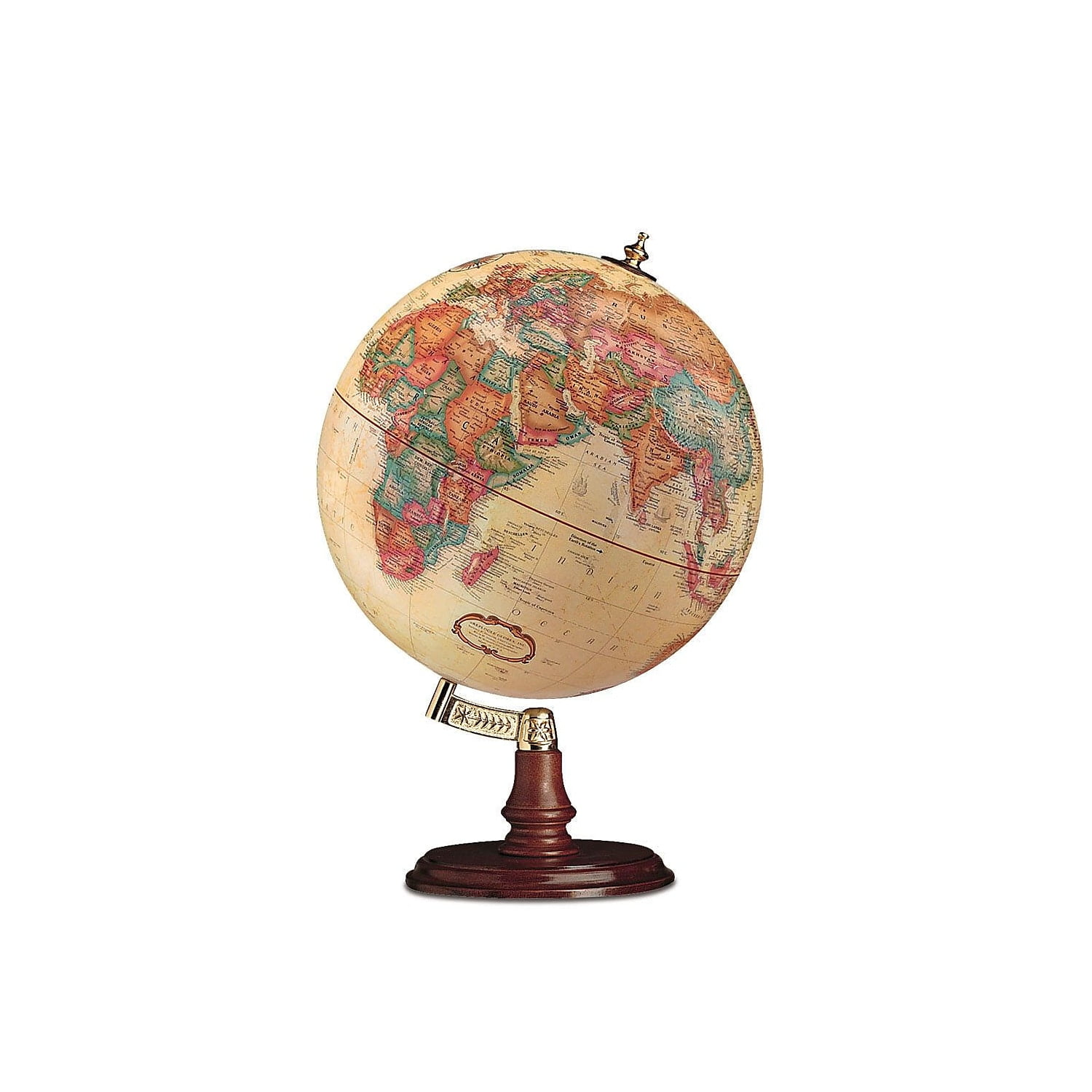 11" Antique Brass World Map Desk Globe With Wooden Compass Base Nautical Decor 