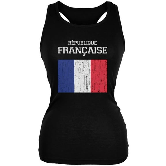 World Cup Distressed Flag Republique Francaise Black Juniors Soft Tank Top - 2X-Large