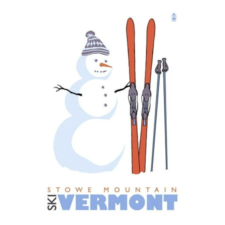 Stowe Mountain, Vermont, Snowman with Skis Print Wall Art By Lantern