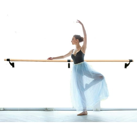 Ballet Barre 6 FT Long Single Bar Black 1.5” Diameter - Fixed Height Wall Mount Ballet Barre System Traditional Wood, Home or Studio Ballet Bar, Dance, Stretch Bar, Dancing/Stretching