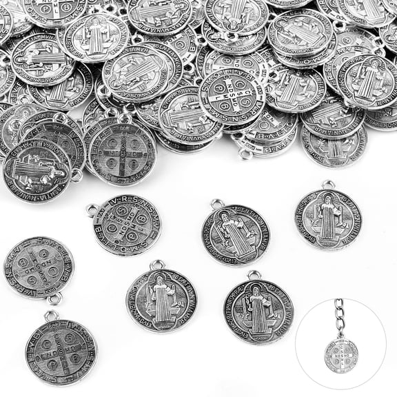 50 Pcs Jesus Cross St. Benedict Medals Charms Alloy Religious Pendants