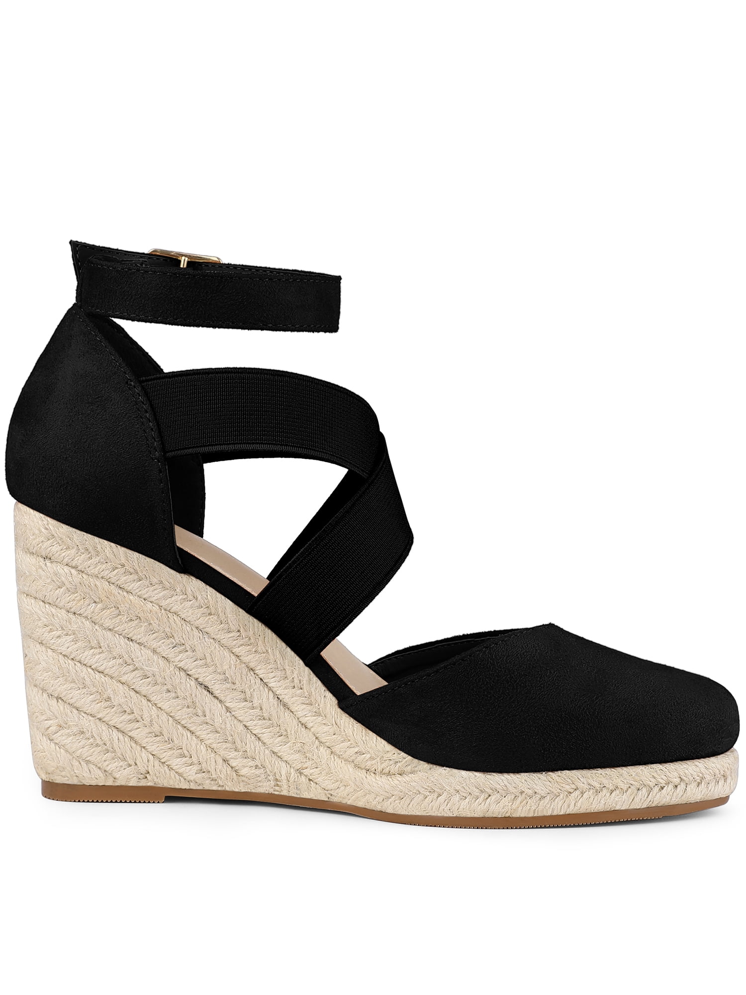 DARING DIVA Women's Espadrilles Closed Toe Wedges Heels Sandals Black 7.5