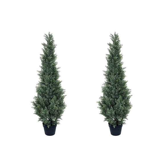 3FT/4FT/5FT Artificial Cedar Topiary Trees 2 Set, Realistic Fake Cypress Tree Tall Faux Pine Shrubs Plants Artificial Cypress Trees for Indoor Home Offices Front Porch Decor