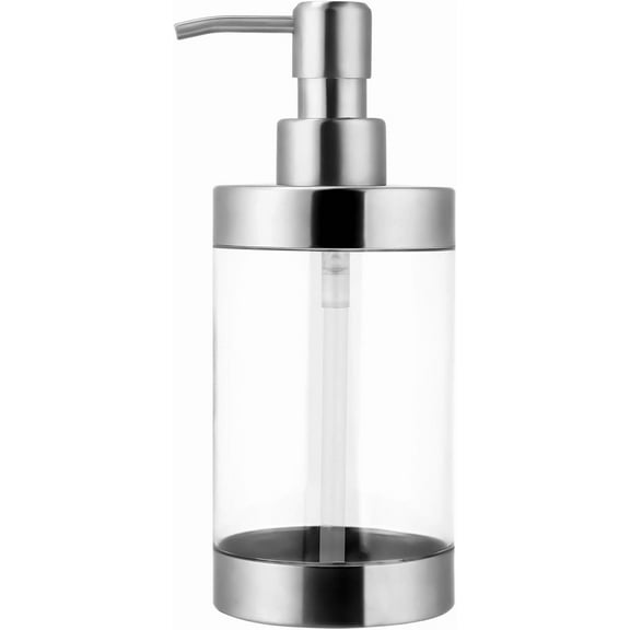 Dish Soap Dispenser Stainless Steel Case Acrylic Liner Hand Pump Dispenser Shatterproof and Leakproof Refillable Liquid Hand Soap Dispenser for Bathroom & Kitchen (10OZ/300ML)