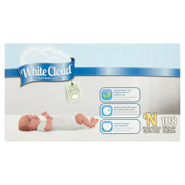 White Cloud Diaper Club Box, Newborn,108 ct