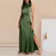 thumbnail image 5 of Faldas largas Vestido largo de satén con cuello simulado para mujer, vestido para ocasiones formales, abertura lateral, elegante Ygjytge Verde oscuro T M para Mujer, 5 of 9