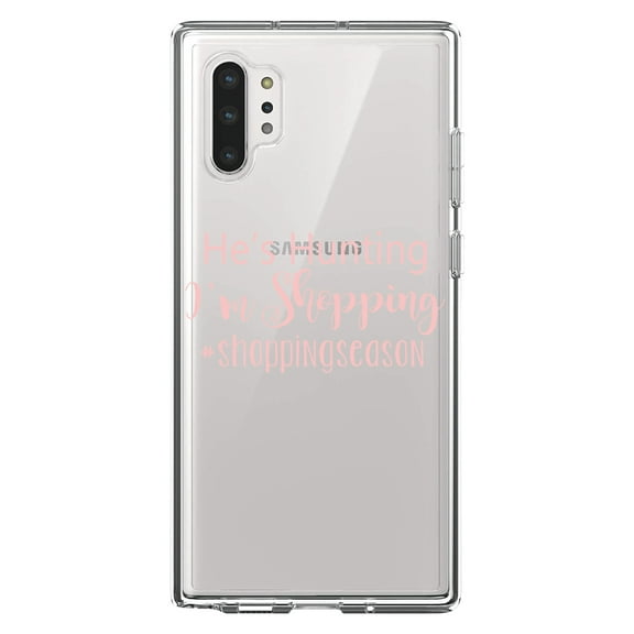 DistinctInk Clear Shockproof Hybrid Case for Galaxy Note 10 PLUS (6.8" Screen) - TPU Bumper Acrylic Back Tempered Glass Screen Protector - He's Hunting - I'm Shopping - #shoppingseason