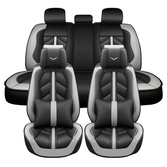 Maidao Car Seat Covers Leather Full Set for Acura for MDX 2000-Present 5 Seats with Pillow Gray
