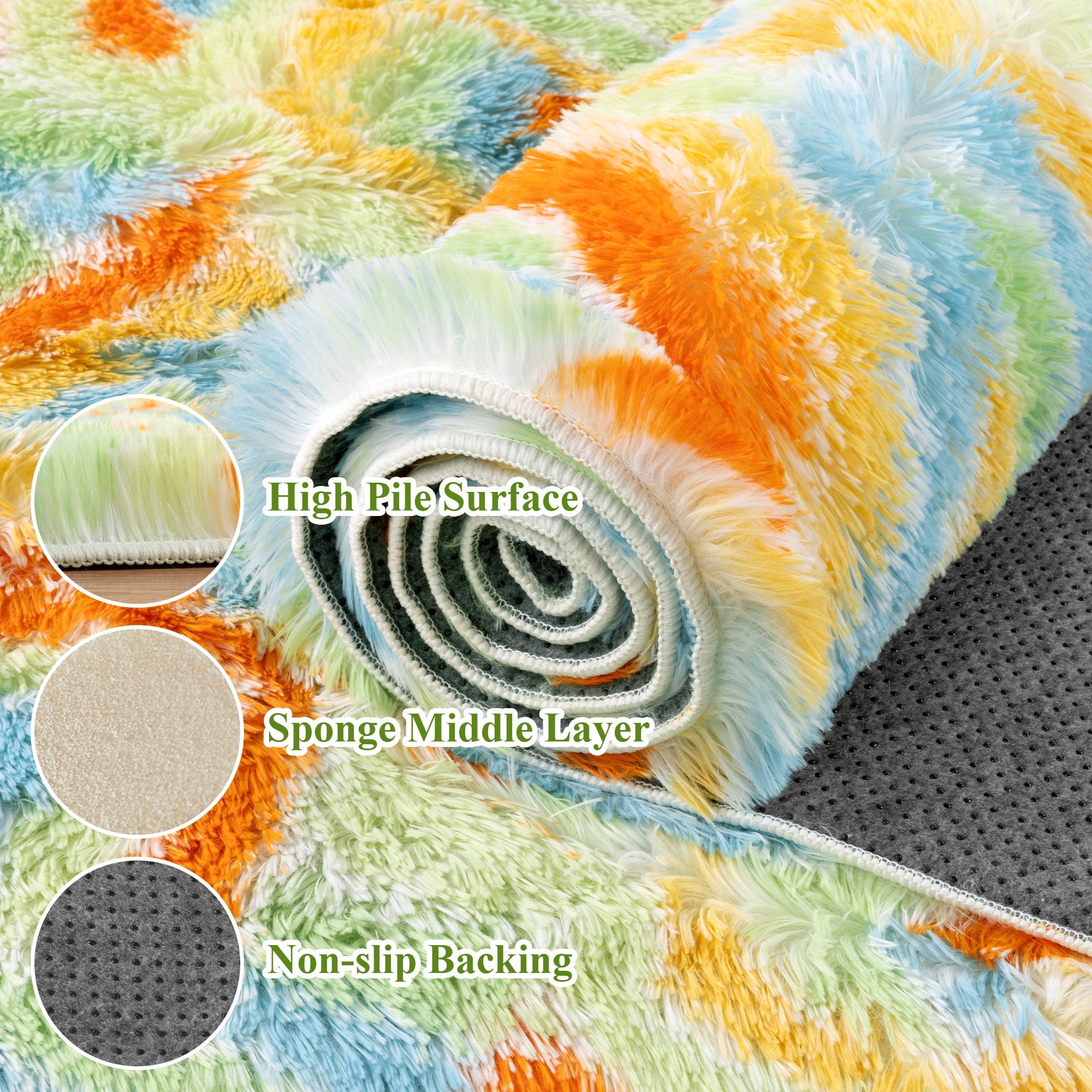 MeyJey 4'x 6' Shag Area Rug, Soft Fluffy Area Rugs for Kids Room Living Room Bedroom Decor Carpet, Green