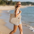 thumbnail image 5 of NexTorq Large Straw Beach Tote Bags for Women Woven Boho Handmade Shoulder Handbags for Summer Vacation Travel with Tassels, Khaki, 5 of 7