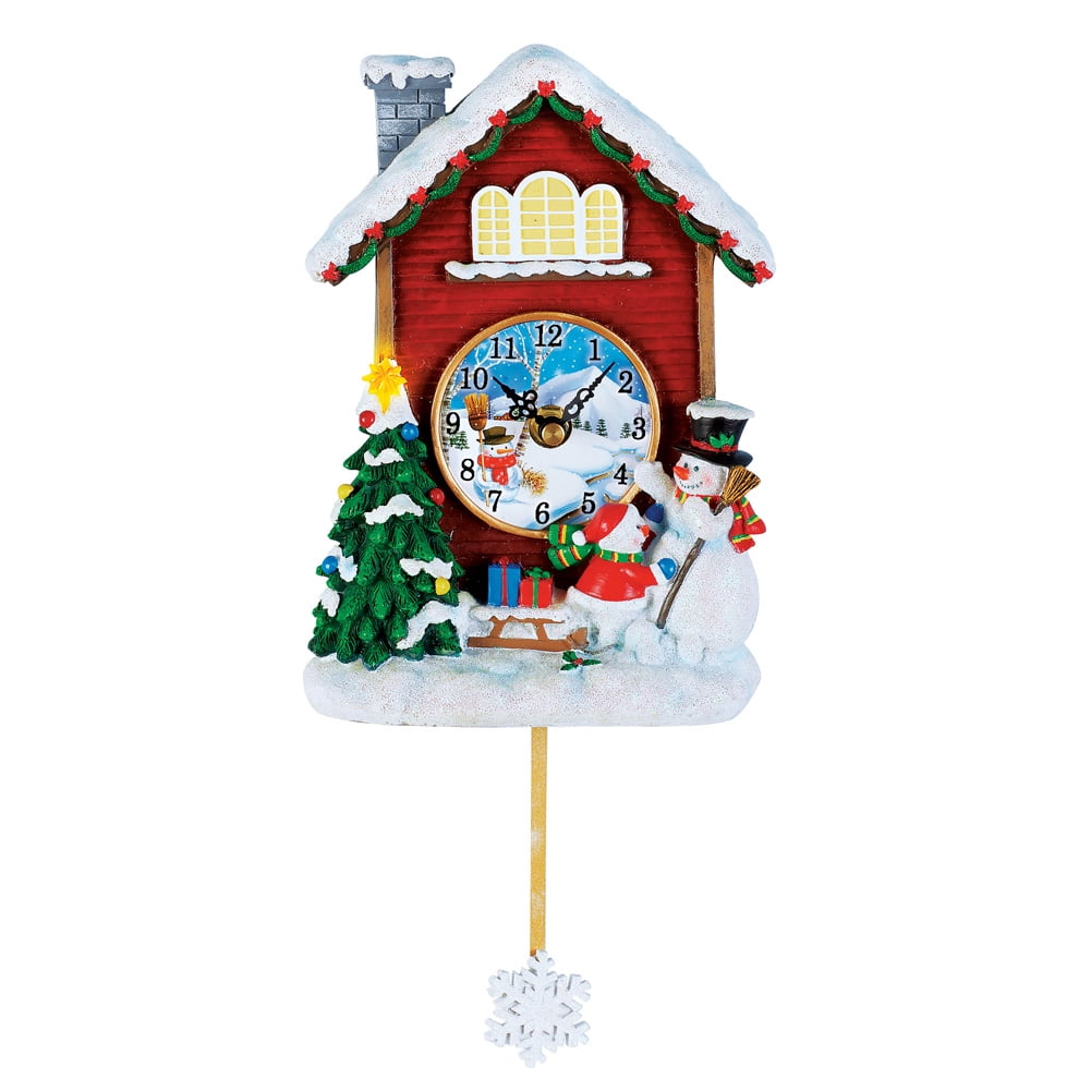 Hello Winter Snowman Cute Animals Happy New Year Merry Christmas_1393532720 Wall Clock Battery Operated Non Ticking Silent Quartz Analog Rustic Farmhouse Round Clock Retro