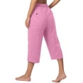 thumbnail image 4 of Petite Capris Pants for Women Cotton Linen Casual Summer Straight Wide Leg Loose Drawstring Elastic Waist Cropped Trouser Pink L, 4 of 4