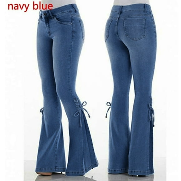 HOT SALE!!Jeans for Women 2025 TrendyBootcut Jeans Women's Mid-Waist Butt-Lifting Stretch Skinny Denim Pants Pocket Solid Lace Up Flared Trousers Bell Bottom Jeans Light Blue 4Xl
