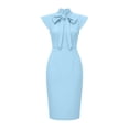 thumbnail image 5 of Karymi Solid Bow Tie Mock Neck Cap Sleeve Midi Bodycon Dress, Keyhole Front Slim Pencil Dress Elegant Office Business Party Dress Cocktail Dresses for Women, 5 of 5