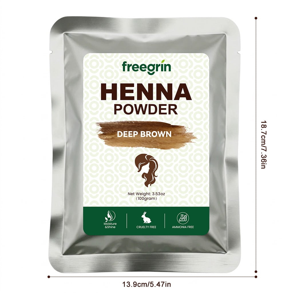 FREEGRIN Natural Deep Brown Henna Hair Powder, Ammonia Free Plant