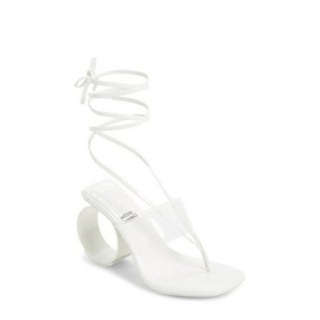 

Jeffrey Campbell Nonagon White Patent Sculptural Circle Heel Lace-Up Sandal (White Patent 6)
