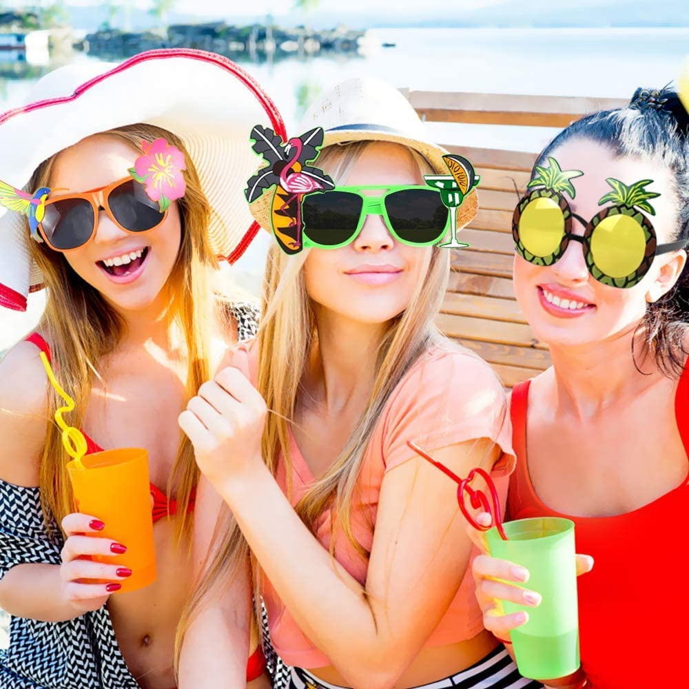 Adult Cocktail Wine Glasses Summer Holidays Hawaiian Beach Party Sunglasses