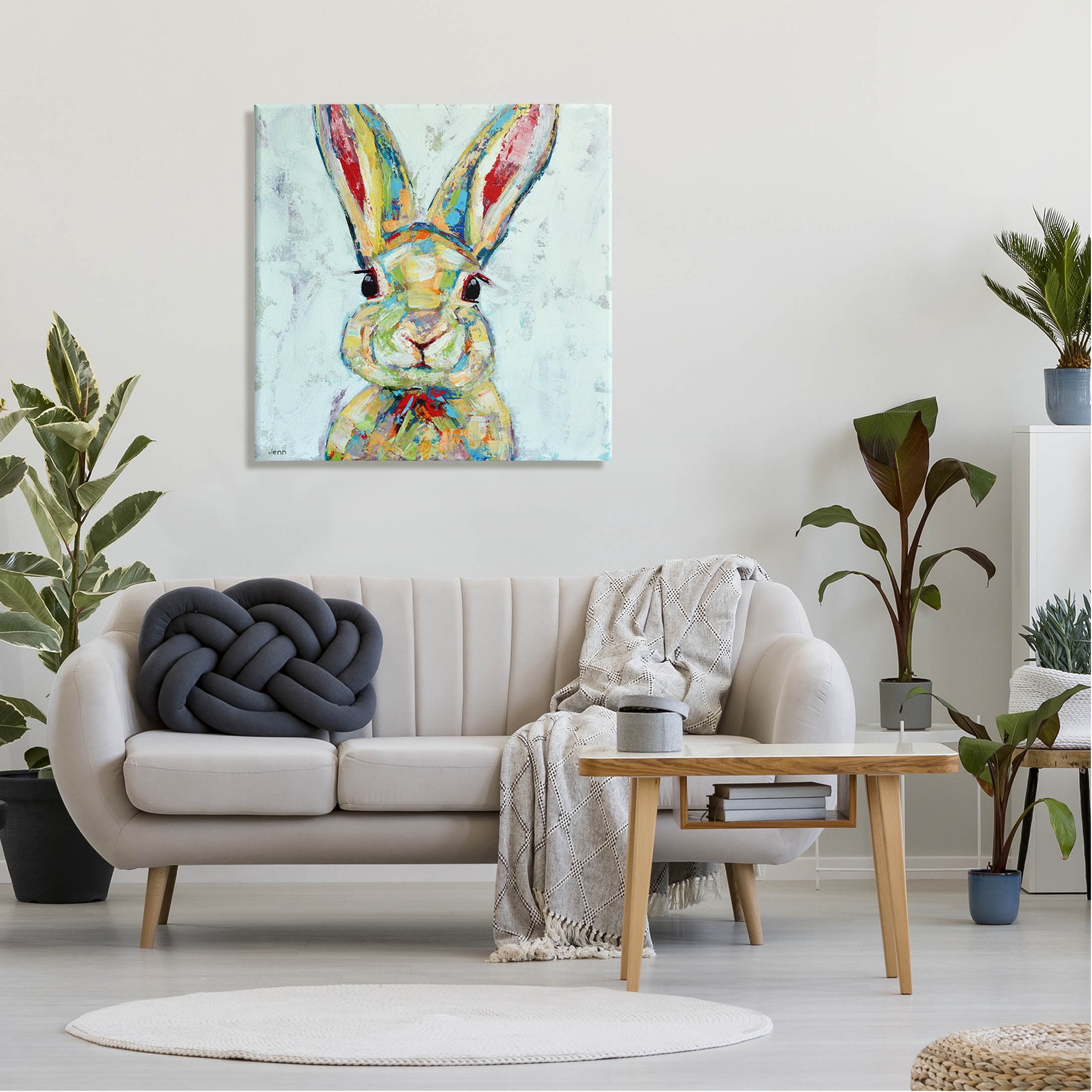 Bunny Wildlife Modern Portrait Animals & Insects Painting Gallery Wrapped Canvas Print Wall Art