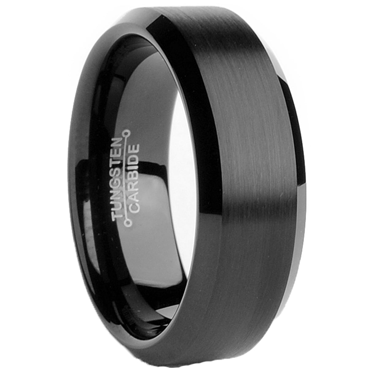 Black Stainless Steel Beveled Edge Yin Yang Glossy Band Ring Size 9-13 