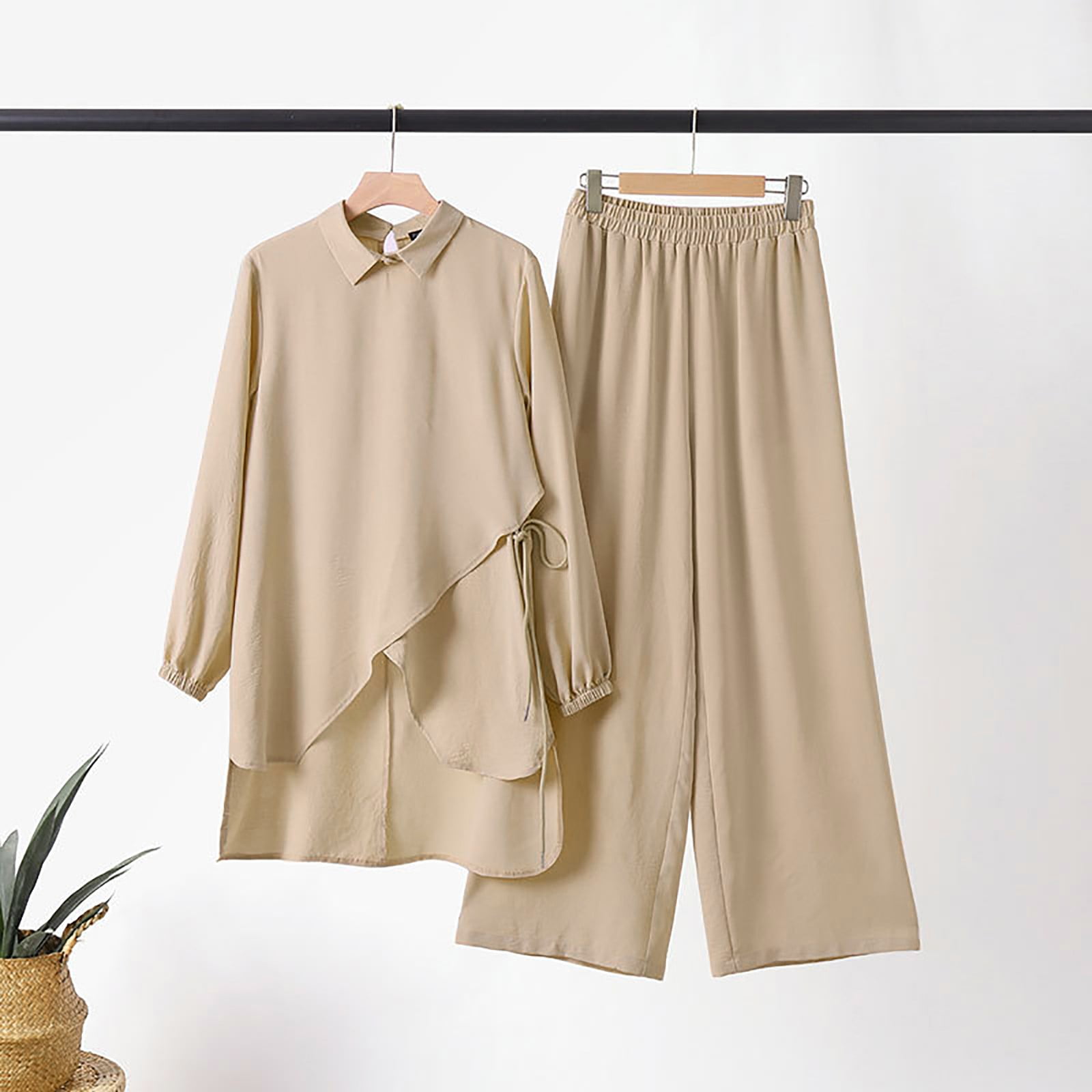 Womens Plus Size Loungewear Sets S-5X Casual Long Sleeve Shirts Wide Leg Pants 2 Piece Loose Solid Comfort Going Out Pant Suits Outfits