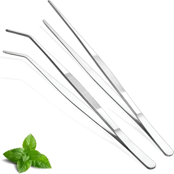 EXLEAF Kitchen Tweezers Tongs 2pcs,12" Extra-Long Stainless Steel Metal Heavy Duty Cooking Tweezers for Chef,Serving Food,Grill,Culinary,Pasta,Salad,BBQ