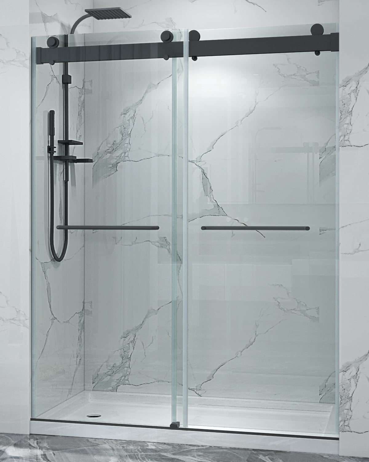 7276 in. W x 76 in. H Soft Close System Framless Double Sliding Shower