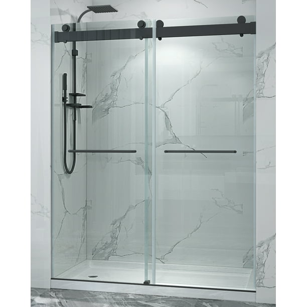 Tempered Glass Matt Black Stainless, 64 Inch Sliding Shower Door