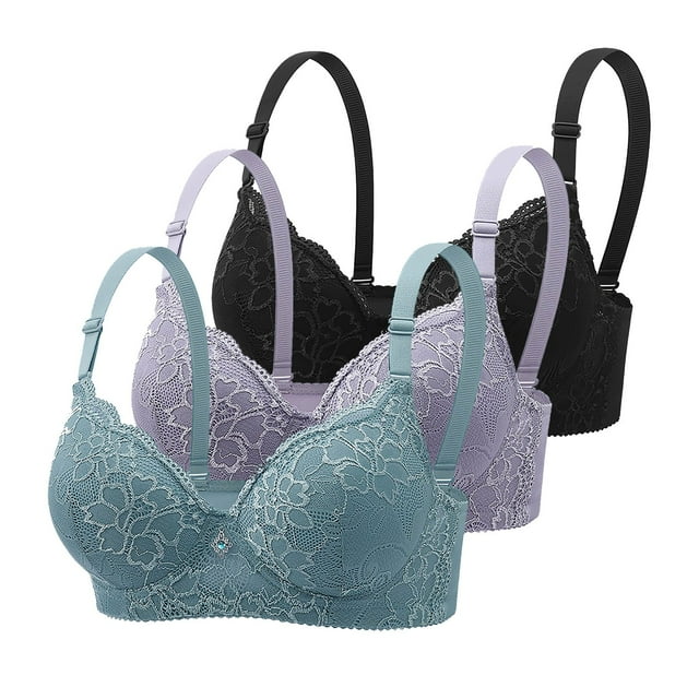 3 Pack Womens Push-Up Lace Bras with Underwire Full Coverage Support Lifting Bras Everyday Seamless Minimizer Bras Multicolor, 36BC