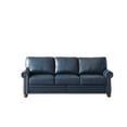 thumbnail image 6 of Upholstered 3 Seat Sofa with Solid Wood Legs, Modern PU Leather Sofa Couch with Round Armrest, Lounge Sofa for Living Room, Bedroom, Apartment, Office, Navy Blue, 6 of 9