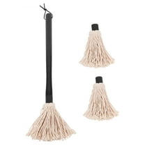PRETYZOOM BBQ Basting Mop Brush Set with 2 Replacement Heads, Rubberwood Handle, for Grilling, Roasting, Baking - Essential BBQ Supplies
