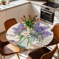 thumbnail image 3 of Purple Lavender Fitted Tablecloth with Elastic Edged, Round Table Cloth for Dining Table, Spring Floral Daisy Butterfly Leaves Beige Waterproof Oil Proof Table Cover for Indoor Outdoor 45"-54", 3 of 8