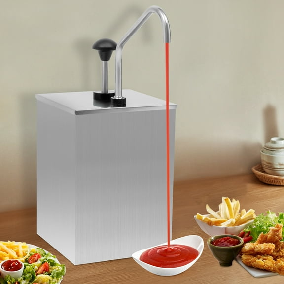 Peakora 304 Stainless Steel Sauce Dispenser Pump Commercial 4.2qt Squeeze Condiment Pump Station Large Capacity 1 Head Soy Syrup Salad Jam Dressing Seasoning Ketchup Dispenser Pump