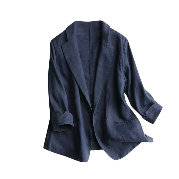 Wiyuqeen Blazer en Coton et Lin pour Femmes, Chic Décontracté, Vestes de Complet à Manches 3/4, Doux, Tendance, Ouvert à l'Avant, Manteaux de Bureau, Vestes Légères en Lin avec Poches