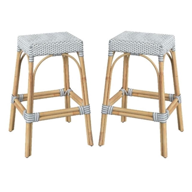 Home Square Rattan Barstool in Blue and White Finish - Set of 2