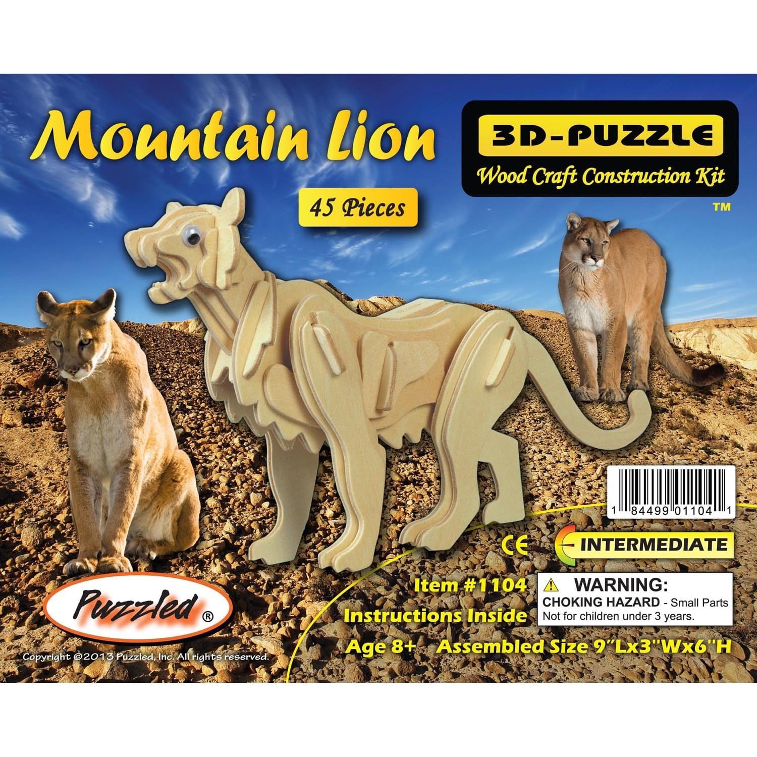 Puzzle 3D en bois à monter - Lion - 18,5 x 7 x 7,3 cm - Puzzle 3D